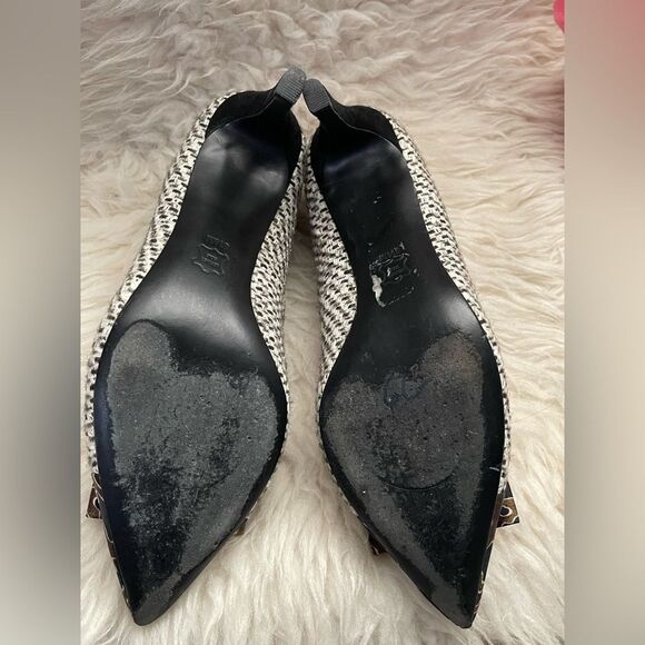 Tory Burch Heels Cleo Tweed Silk Bow Navy Mix Media 8.5 - Picture 9 of 13